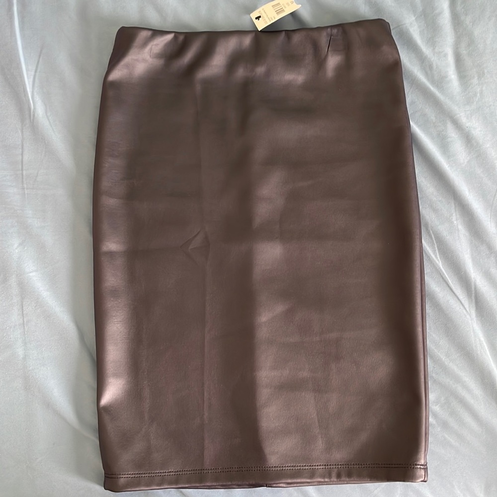 Navy Faux Leather Pencil Skirt